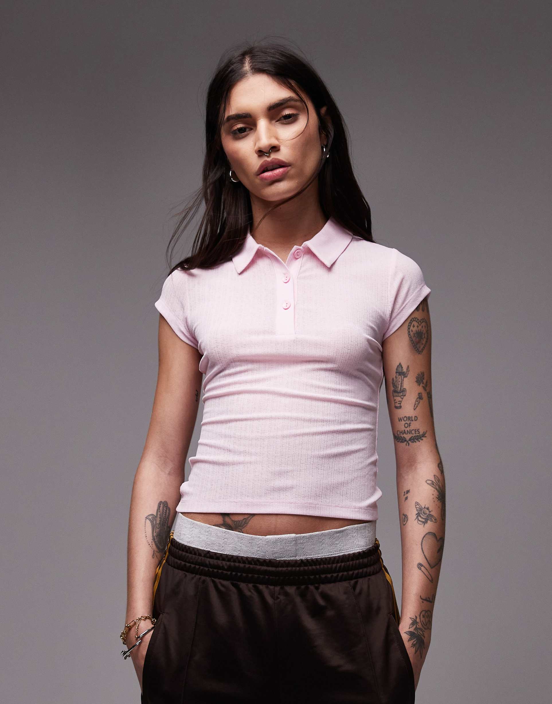 asos design dry handle polo tee with cap sleeve in baby pink