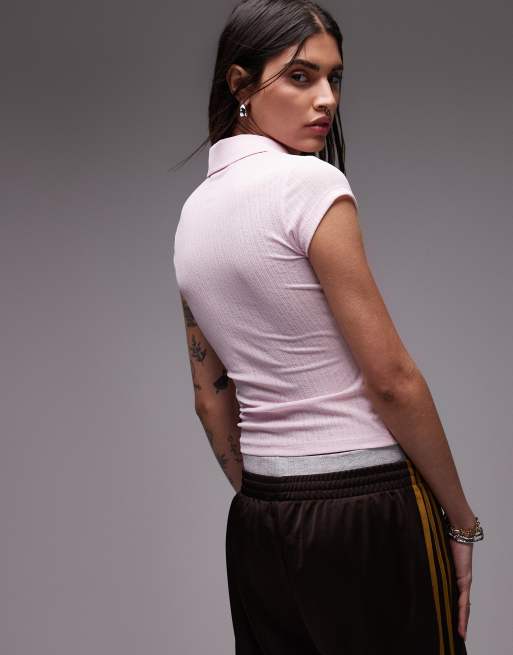 ASOS DESIGN dry handle polo tee with cap sleeve in baby pink