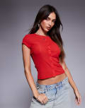 [ASOS DESIGN] ASOS DESIGN dry handle rib button through baby tee in red L RED
