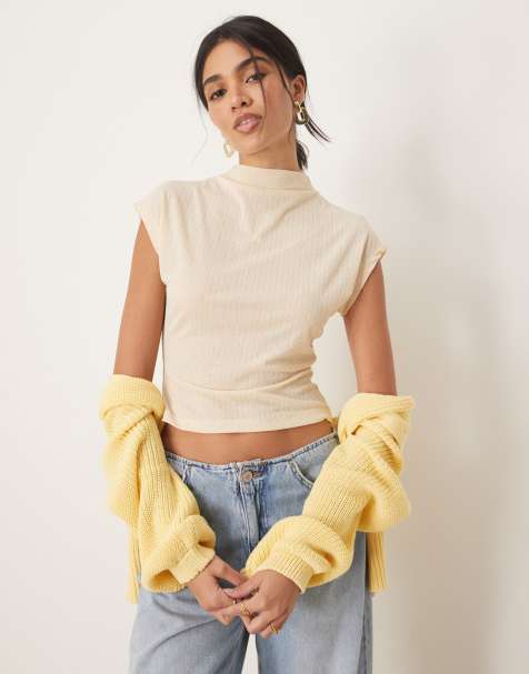 ASOS DESIGN dry handle rib grown on neck tee in cream - view 1