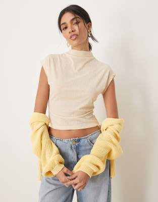 Asos Design Dry Handle Ribbed Grown On Neck Tee In White