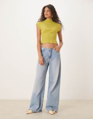Asos Design Dry Handle Ribbed Grown On Neck Tee In Green