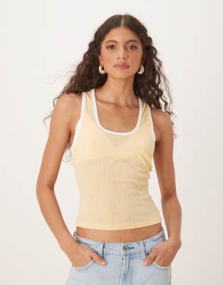 Asos Design Dry Handle Ribbed Tank Top With Contrast Binding In Yellow