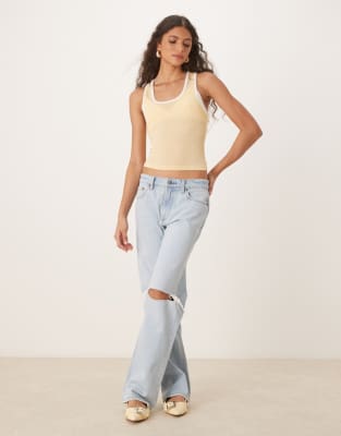 Asos Design Dry Handle Ribbed Tank Top With Contrast Binding In Yellow