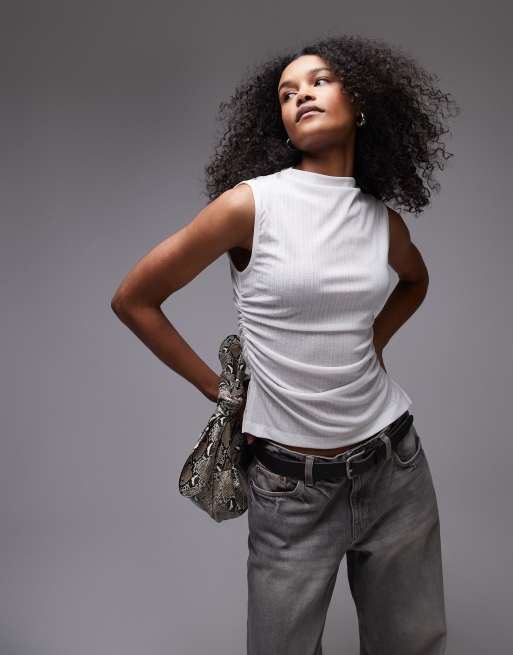 ASOS DESIGN dry handle ruched high neck tank in ivory