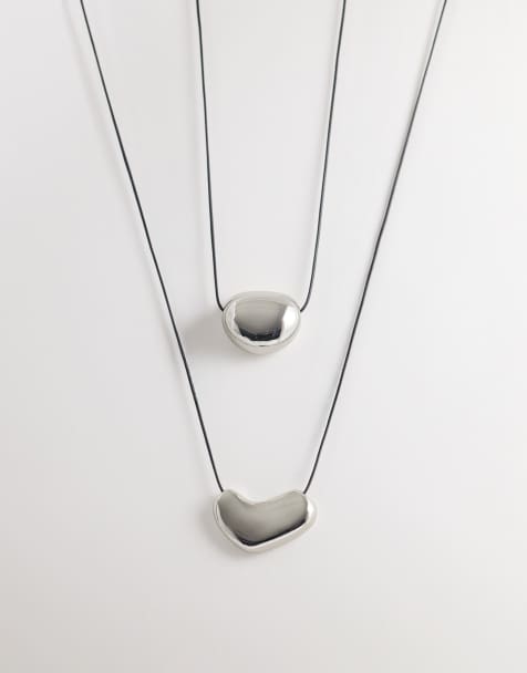 ASOS DESIGN - Dubbele ketting met metalen hangers in zilverkleur - view 1