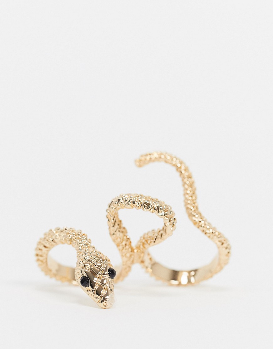 ASOS DESIGN - Dubbele ring in slangenontwerp in goud