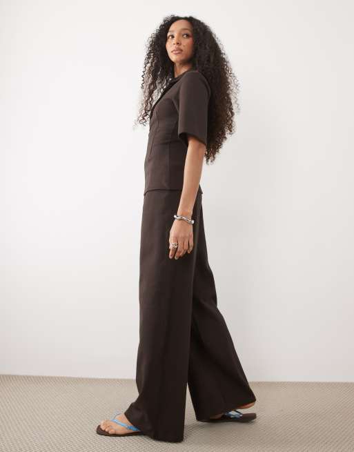 ASOS DESIGN - Dubbelgebreide broek met wijde pijpen in chocoladebruin, deel van co-ord set, 2 van 5