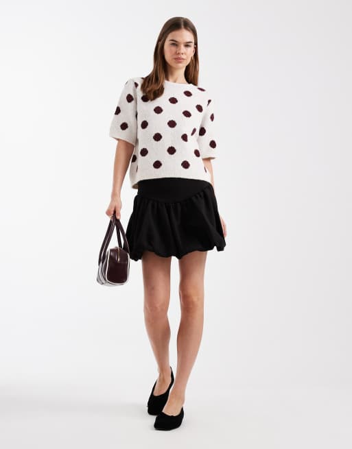 ASOS DESIGN - Dubbelgebreide mini pofrok in zwart, 3 van 5