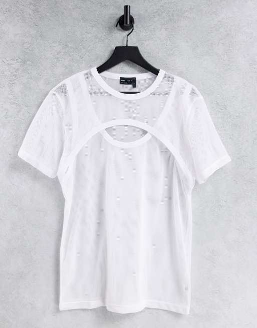 ASOS DESIGN - Dubbellaags mesh T-shirt in wit