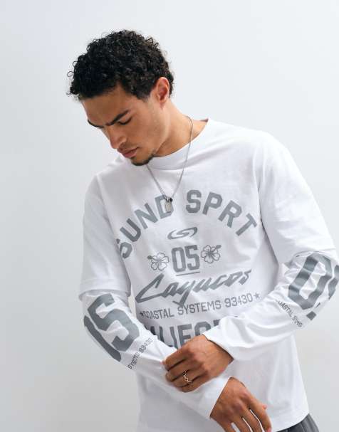 ASOS DESIGN dubbellaags relaxed T-shirt met tekstprint in wit - view 1