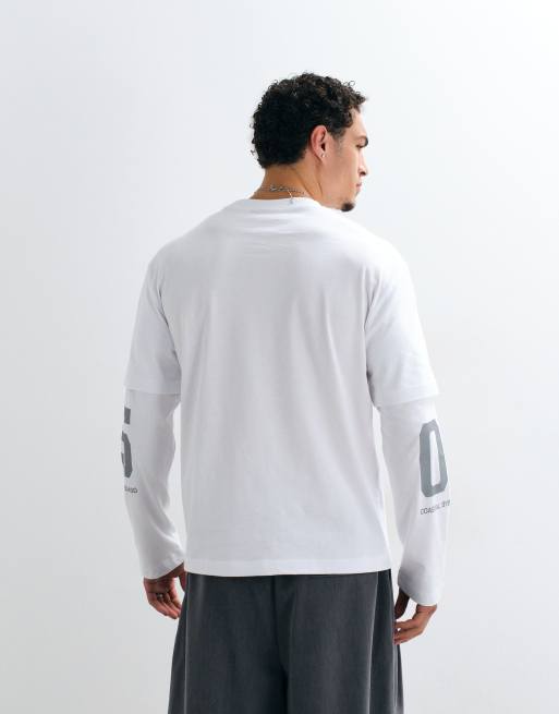 ASOS DESIGN dubbellaags relaxed T-shirt met tekstprint in wit, 3 van 5