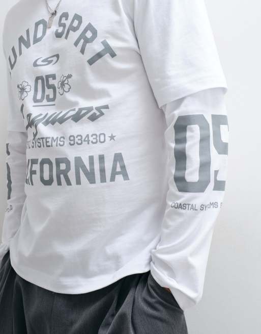 ASOS DESIGN dubbellaags relaxed T-shirt met tekstprint in wit, 4 van 5