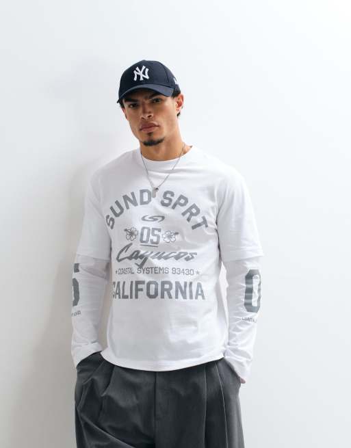 ASOS DESIGN dubbellaags relaxed T-shirt met tekstprint in wit, 5 van 5