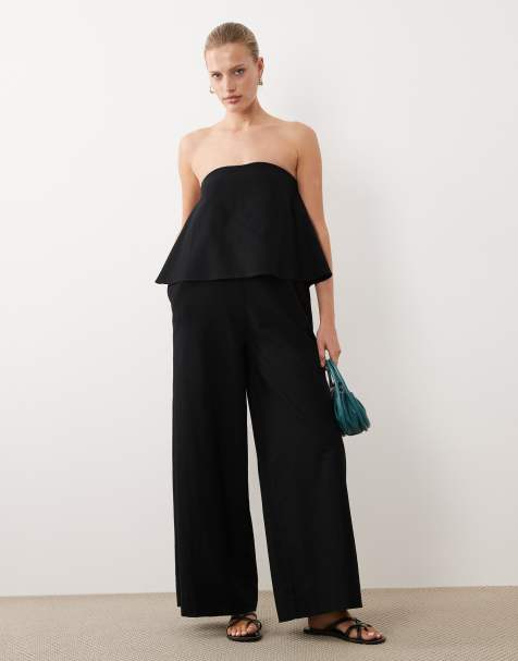 ASOS DESIGN - Dubbellaagse bandeau-jumpsuit in zwart - view 1