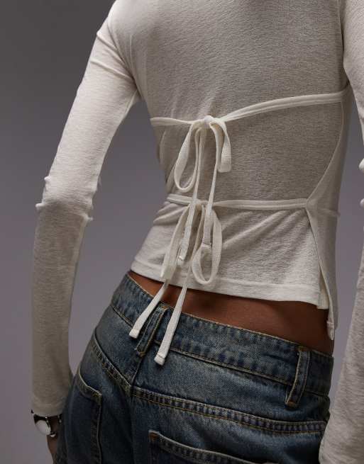 ASOS DESIGN - Dubbellaagse doorschijnende top in ivoorwit, 4 van 4