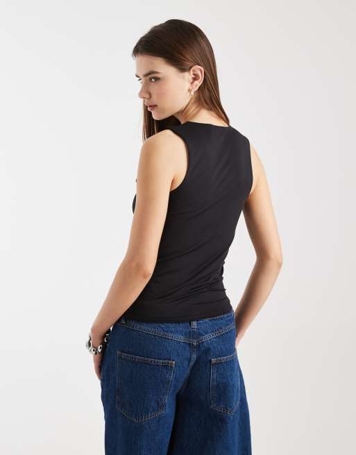 ASOS DESIGN - Dubbellaagse lange racerhemdje in zwart, 3 van 4
