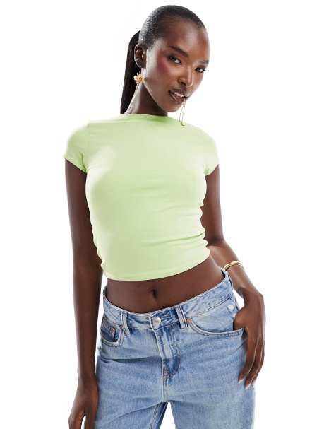 ASOS DESIGN - Dubbellaagse superstrakke crop top met korte mouwen in limoengroen - view 1