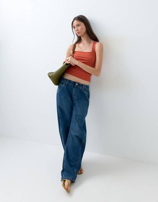 ASOS DESIGN dubbellaagse top met vierkante hals in roest, 3 van 5