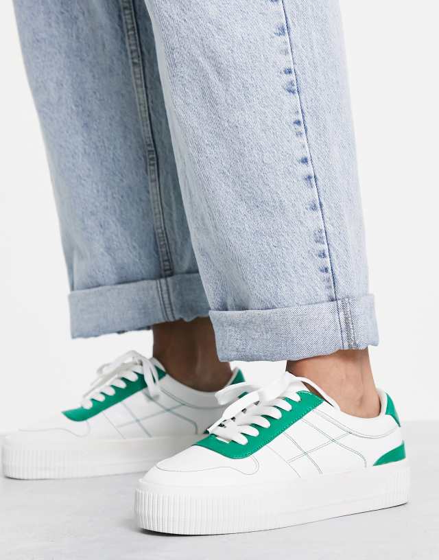 ASOS DESIGN Duet flatform lace up sneakers in white/green