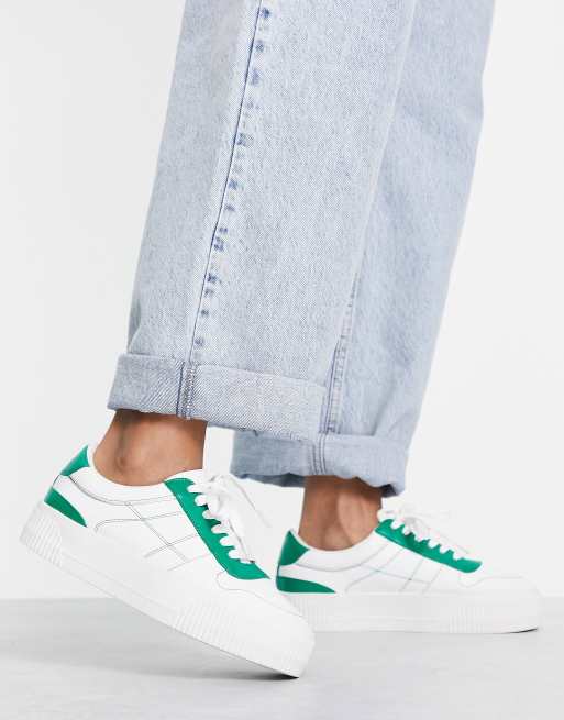 ASOS DESIGN Duet flatform lace up sneakers in white green