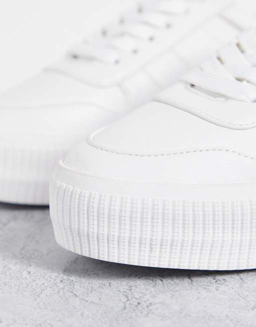 ASOS DESIGN Duet flatform lace up trainers in white