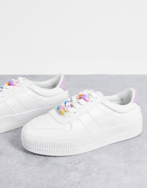 ASOS DESIGN Duet flatform lace-up sneakers with beads