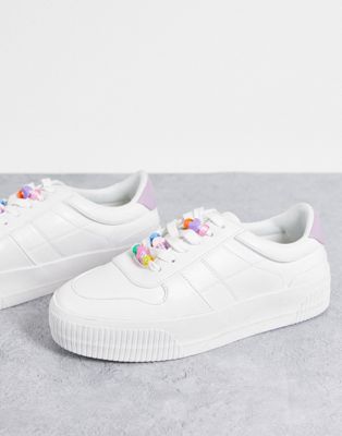 ASOS DESIGN Duet flatform lace up trainers with beads