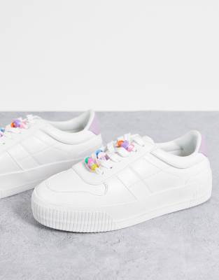 ASOS DESIGN Duet flatform lace up trainers with beads