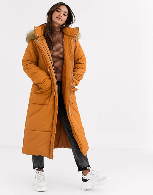 duffle longline coat in mustard | ASOS