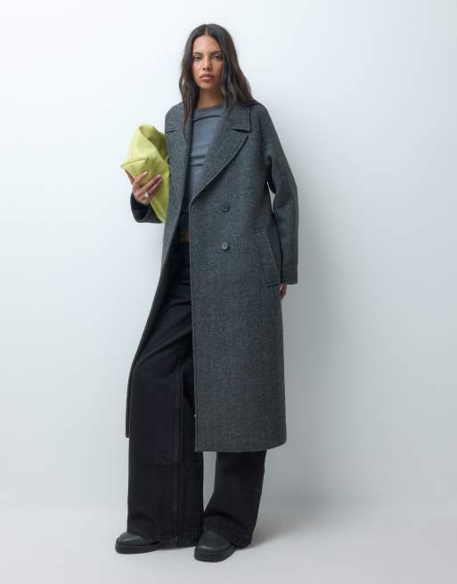 ASOS DESIGN długi płaszcz dwurzędowy z czesanej tkaniny w jodełkę, 4 z 4