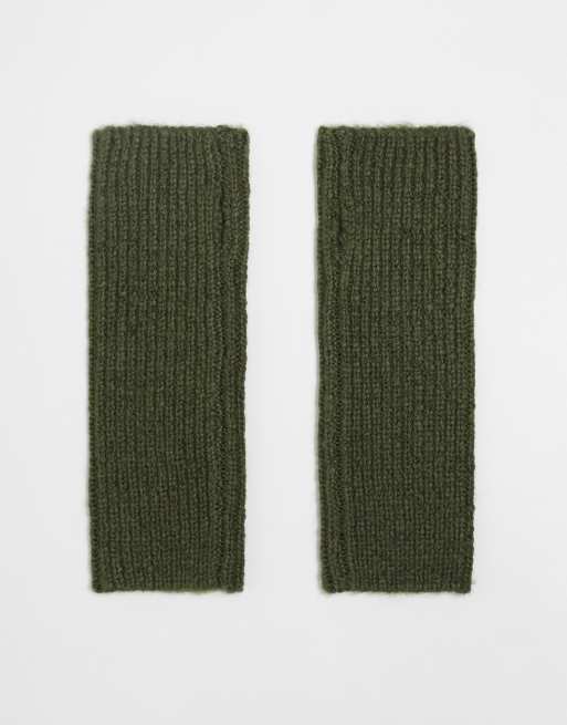 ASOS DESIGN – Długie dzianinowe ocieplacze na dłonie w kolorze khaki