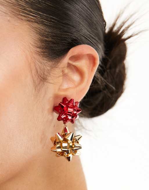 ASOS DESIGN – Długie kolczyki w stylu świątecznych ozdób w kształcie kokardek 