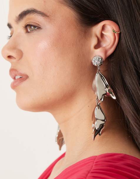 ASOS DESIGN – Długie kolczyki z dużymi płatkami w odcieniu srebra - view 1