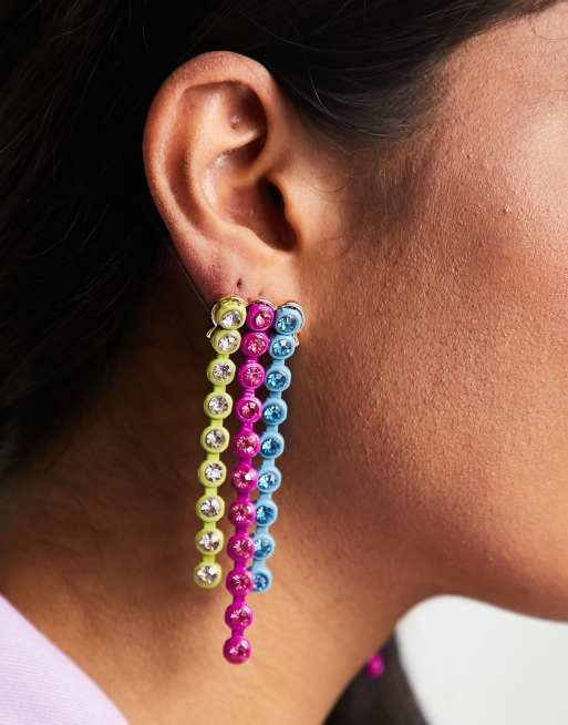 ASOS DESIGN – Długie kolczyki z kryształkami w różnych kolorach, 2 z 4