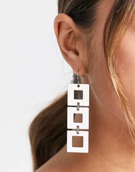 ASOS DESIGN – Długie kwadratowe kolczyki w odcieniu srebra