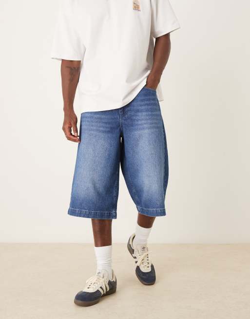 ASOS DESIGN – Długie szerokie szorty jeansowe w ciemnoniebieskim kolorze, 5 z 5