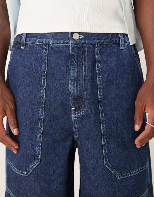 ASOS DESIGN – Długie szerokie szorty jeansowe w granatowym kolorze, 2 z 5