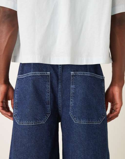 ASOS DESIGN – Długie szerokie szorty jeansowe w granatowym kolorze, 4 z 5