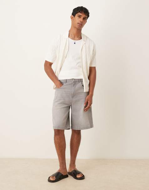 ASOS DESIGN long length denim jort in light grey wash