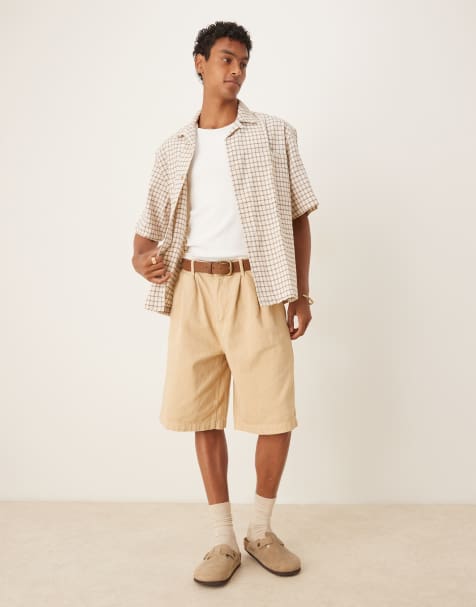 ASOS DESIGN long length pleated shorts in beige