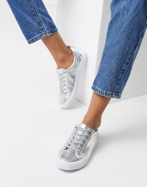 ASOS DESIGN Dunn lace up trainers in silver
