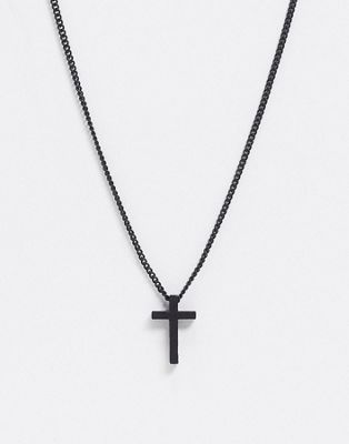 ASOS DESIGN – Dünne Halskette mit Kreuzanhänger in Mattschwarz, 1,5 mm