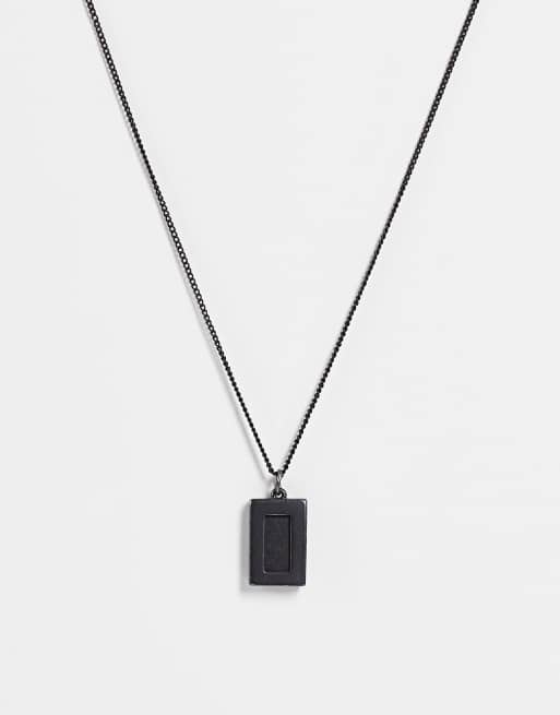 ASOS DESIGN - Dunne zwarte ketting van 1mm met hanger van zwarte agaat in matzwart