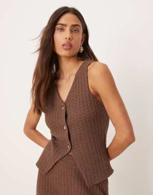 ASOS DESIGN - Durchgeknöpfte, ärmellose Strickweste in Schokobraun, Kombiteil