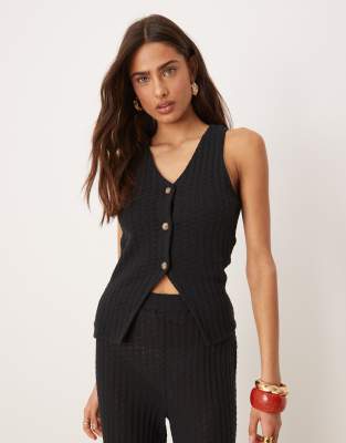 ASOS DESIGN - Durchgeknöpfte, ärmellose Strickweste in Schwarz, Kombiteil
