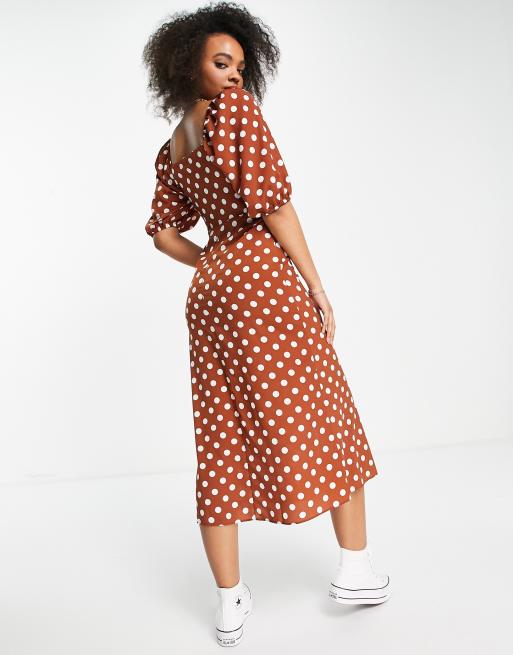 ASOS DESIGN – Durchgeknöpftes, gepunktetes Midi-Freizeitkleid in Rostrot , 2 von 4