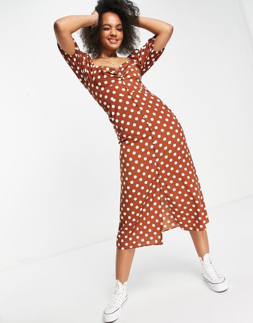 ASOS DESIGN – Durchgeknöpftes, gepunktetes Midi-Freizeitkleid in Rostrot , 4 von 4