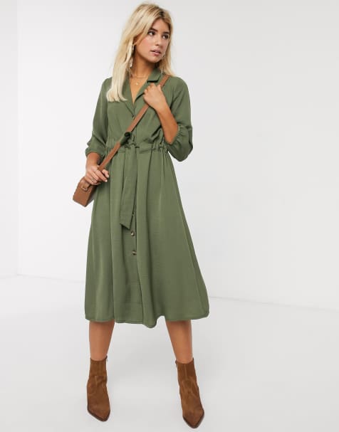 ASOS DESIGN – Durchgeknöpftes Midi-Hemdkleid mit geraffter Taille