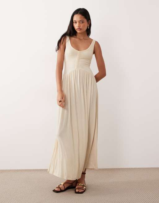 ASOS DESIGN – Durchgeknöpftes Midikleid in Steinbeige mit Knitterstruktur, 2 von 4